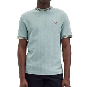 Fred Perry Men's Short Sleeve Ribbed Jersey Crew Tee Shirt M8679 Silver Blue